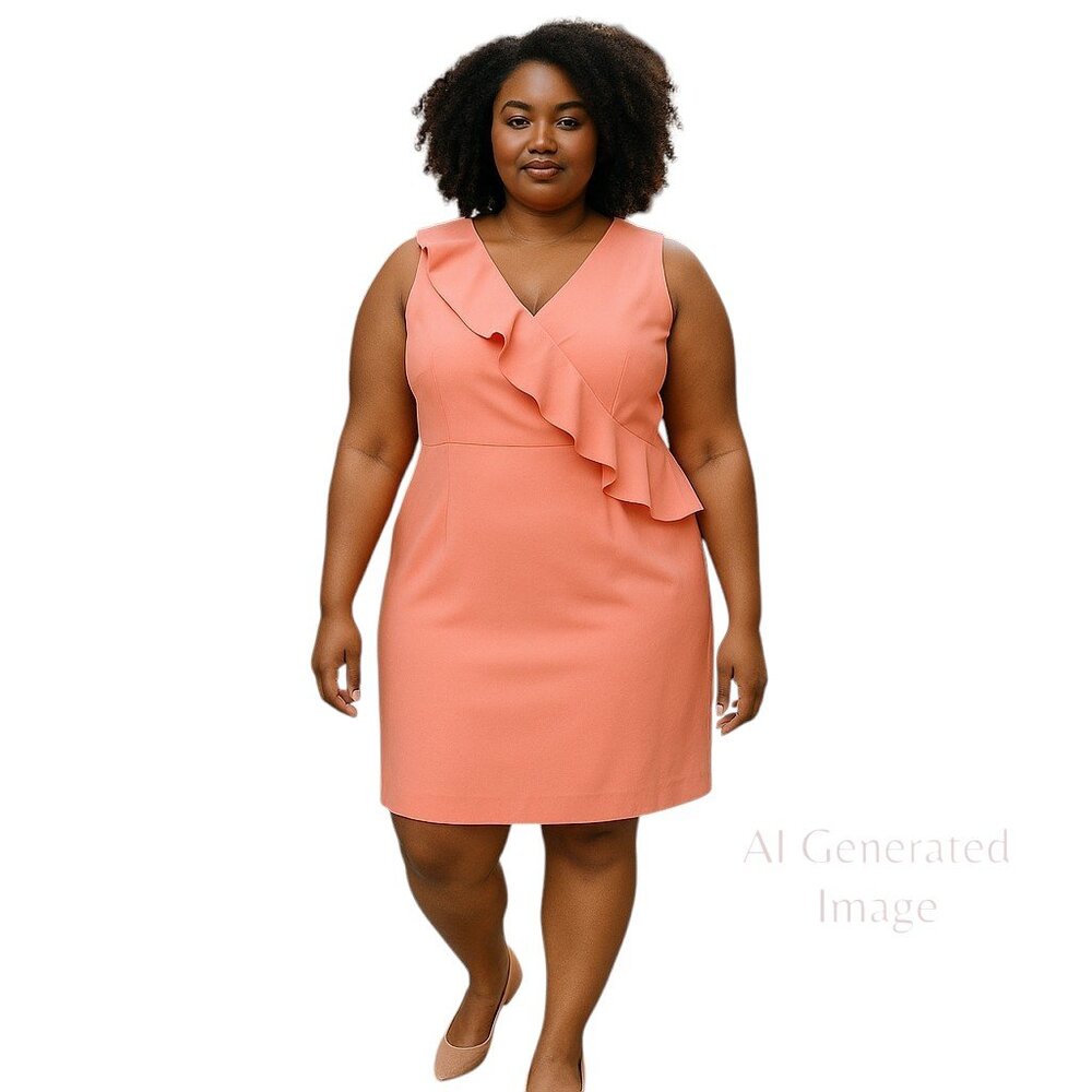 Ann Taylor Womens Coral Ruffle Top Sleeveless Back Split Pencil Dress Sz 14 NEW